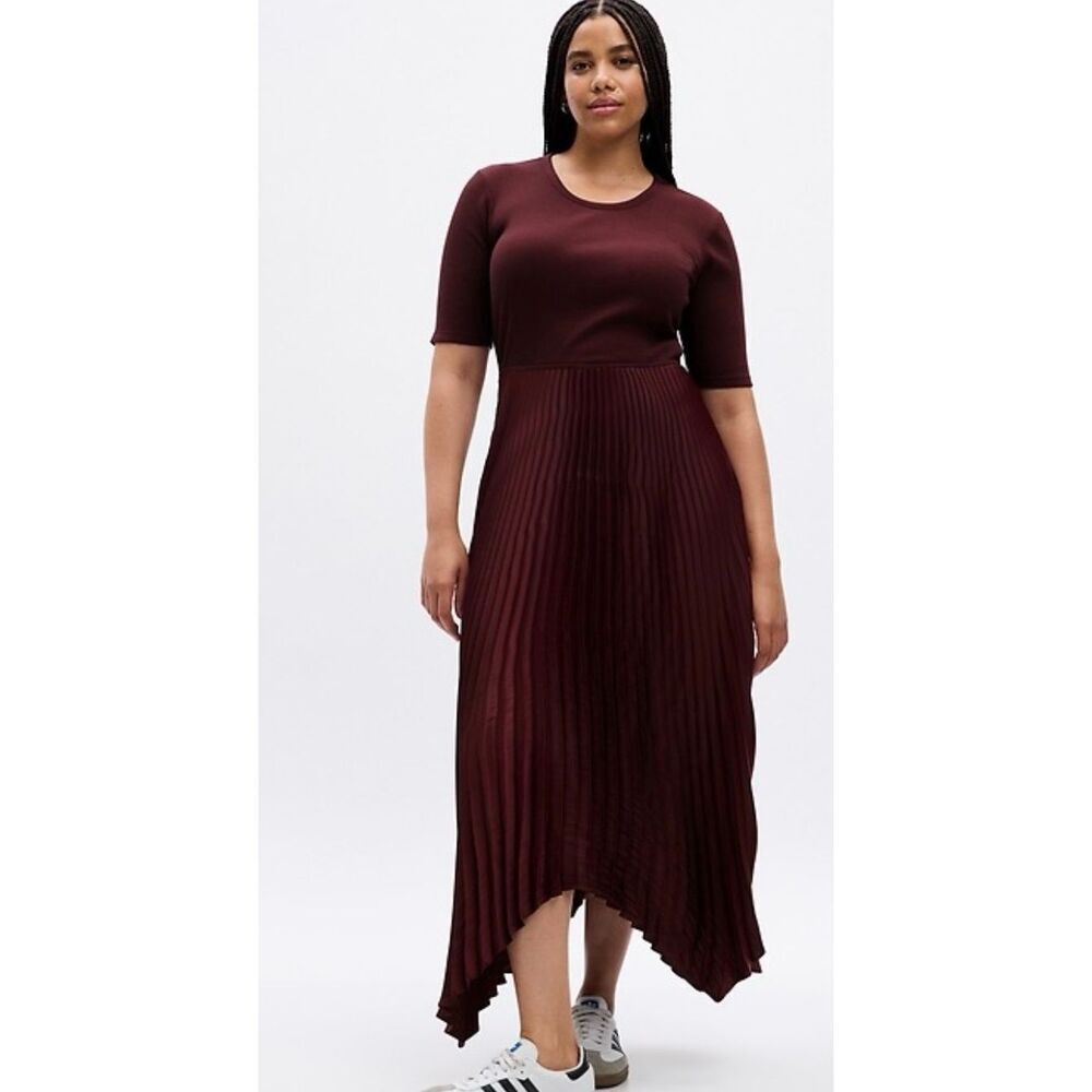 Gap Stain Pleated MIDI Dress Sz XXL NWT Red Garnet